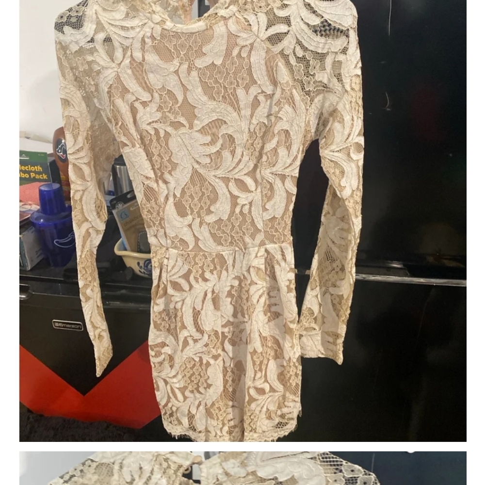AKIRA Cream Lace Long Sleeve Romper